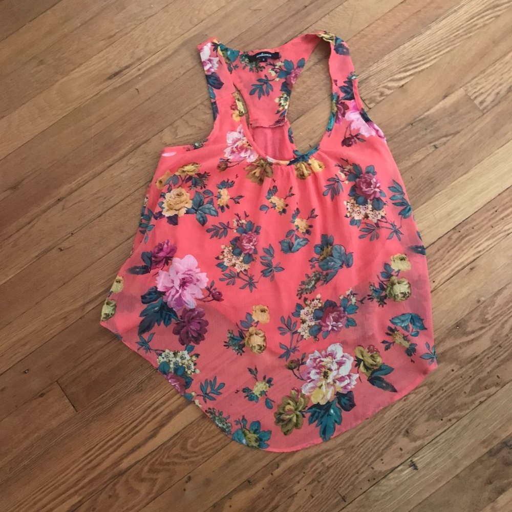 Hot Pink Floral Overlay Top - Size Small